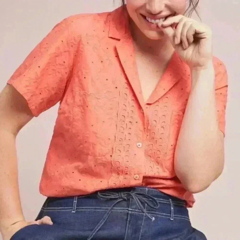 Anthropologie‎ embroidered boxy blouse